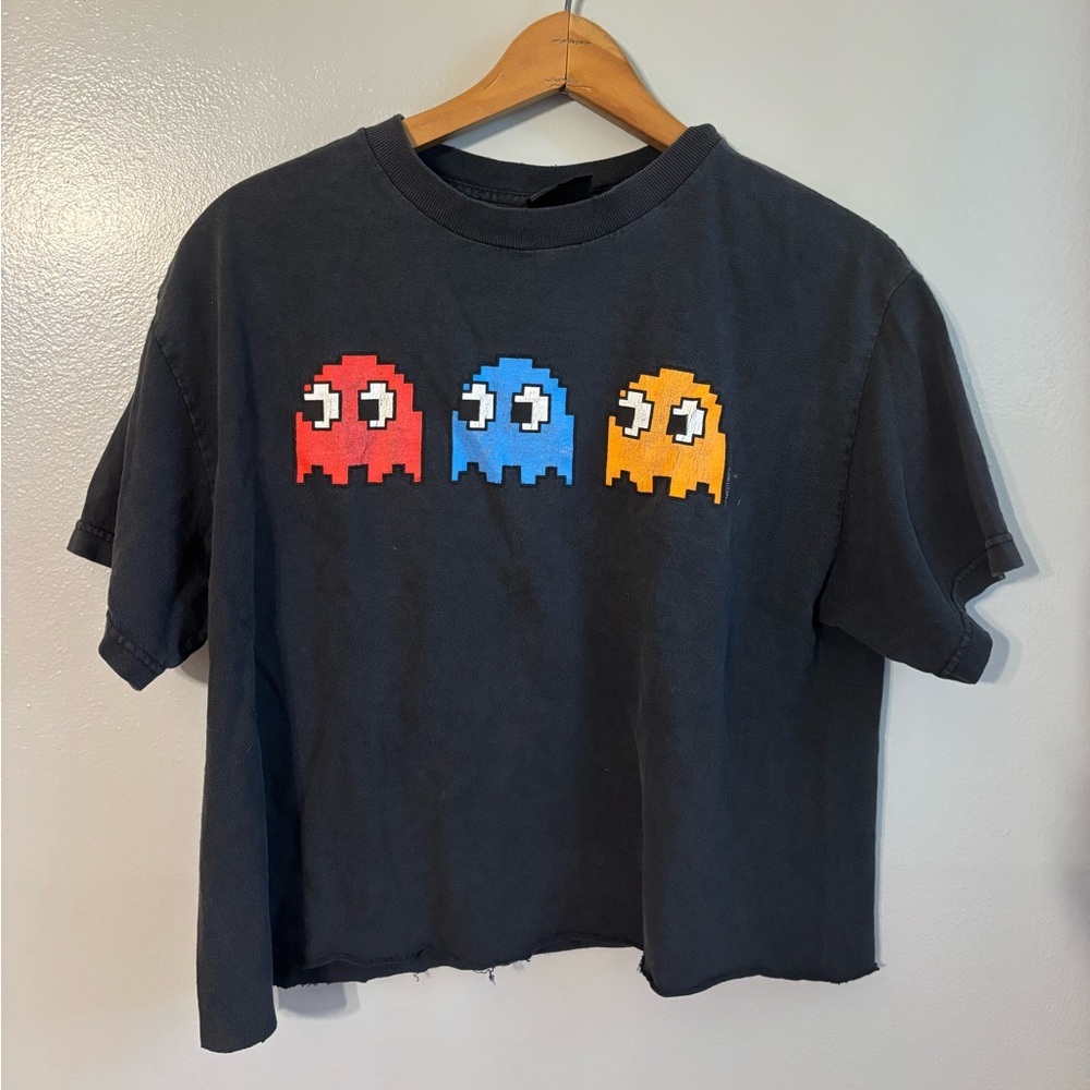 Vintage 90s Pacman Cropped Tshirt Black Medium